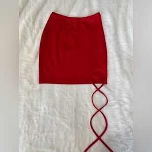 Red Lace-Up Mini Skirt